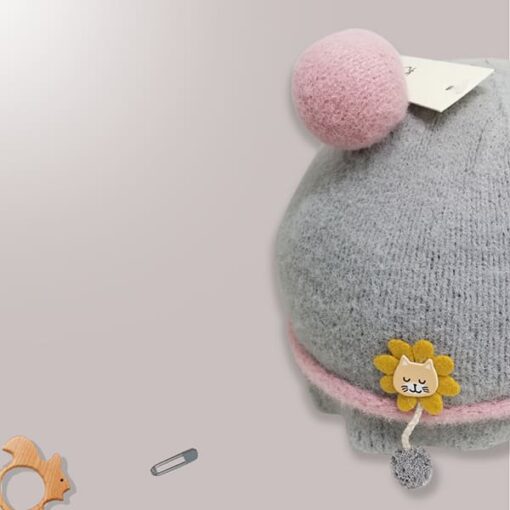 StarAndDaisy Kids Winter Cap (Upto 4 years kids – Grey & Baby Pink) - Image 3