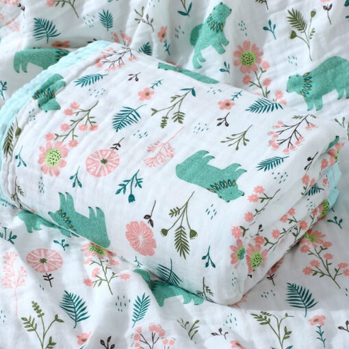 StarAndDaisy Premium Cotton 6 Layered Baby Muslin Blanket Bear Print - Blue - Image 10