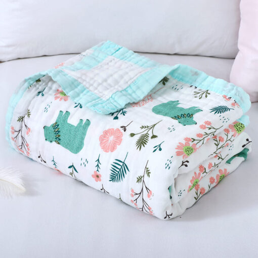 StarAndDaisy Premium Cotton 6 Layered Baby Muslin Blanket Bear Print - Blue - Image 11