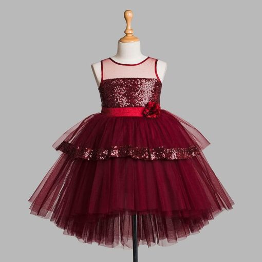Maroon High Low Girls Party Wear Dress - Image 3