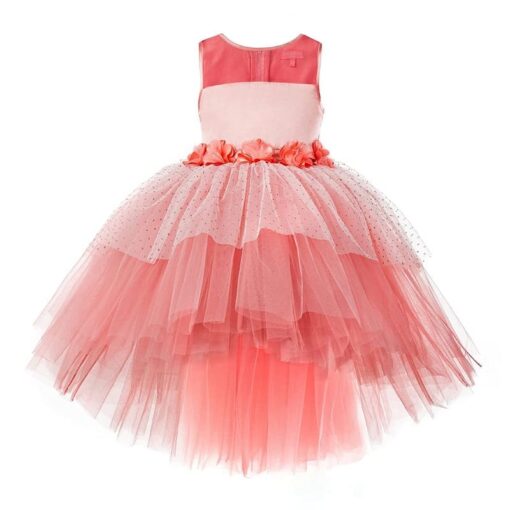 Toy Balloon Kids Peach High-Low Girls Party Wear Dress - Image 2