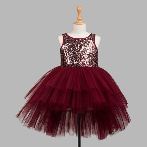Maroon Hi Low Girls Party Wear Dress