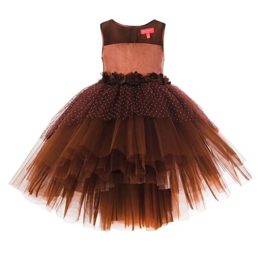 Toy Balloon Kids Brown High-Low Girls Party Wear Dress - Image 2