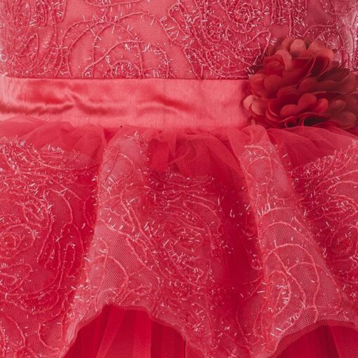 Kids Coral High-Low Girls Party Wear Dress - Image 3