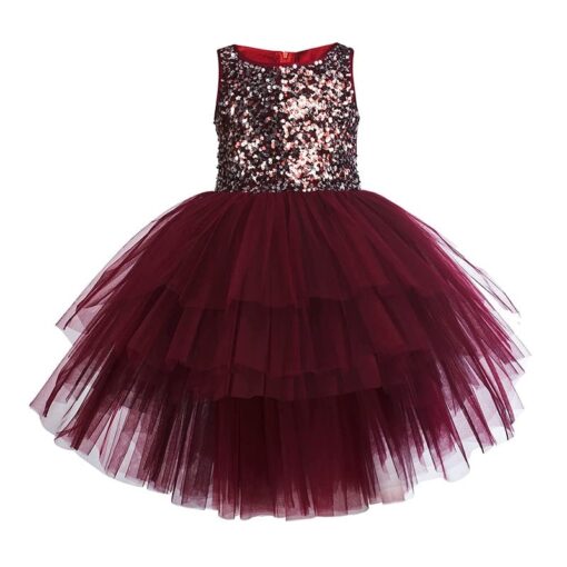 Maroon Hi Low Girls Party Wear Dress - Image 2