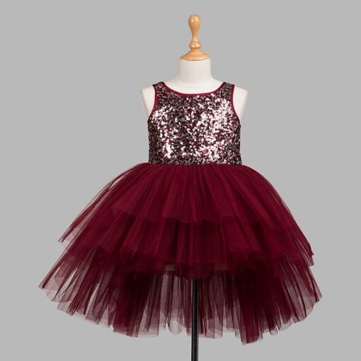 Maroon Hi Low Girls Party Wear Dress - Image 5