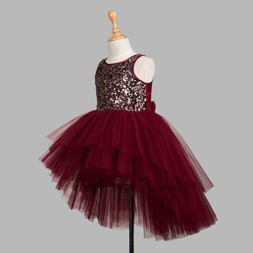 Maroon Hi Low Girls Party Wear Dress - Image 6