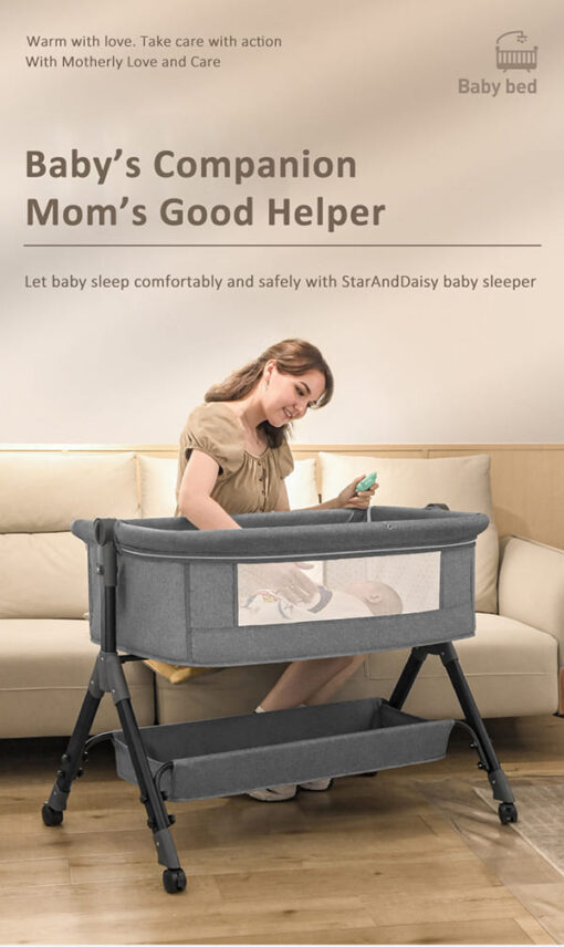 [Refurbished] StarAndDaisy baby craddle crib with adjustable height and mosquito net UPGRADED (with Nursing Tray & Bumper Set | Black) - Image 3