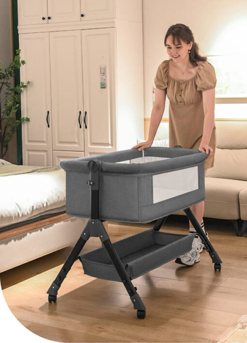 [Refurbished] StarAndDaisy baby craddle crib with adjustable height and mosquito net UPGRADED (with Nursing Tray & Bumper Set | Black) - Image 15