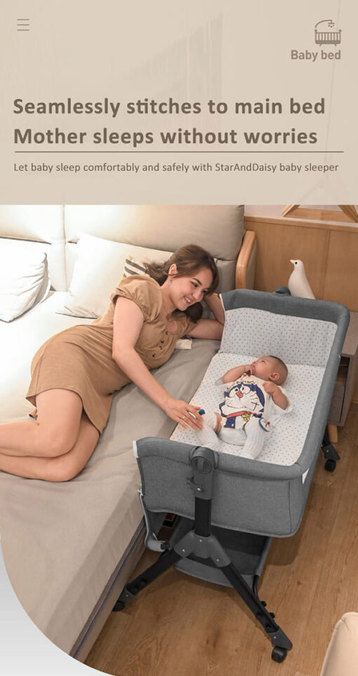 [Refurbished] StarAndDaisy baby craddle crib with adjustable height and mosquito net UPGRADED (with Nursing Tray & Bumper Set | Black) - Image 5