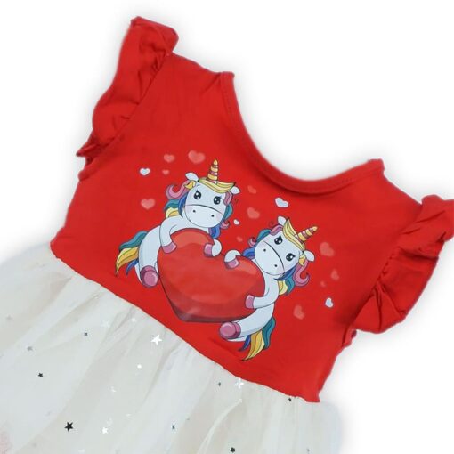 Red Unicorn Heart Toddler Baby Girl Princesses Belle Dress - Image 2