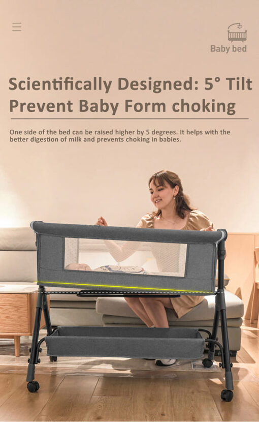 [Refurbished] StarAndDaisy baby craddle crib with adjustable height and mosquito net UPGRADED (with Nursing Tray & Bumper Set | Black) - Image 8