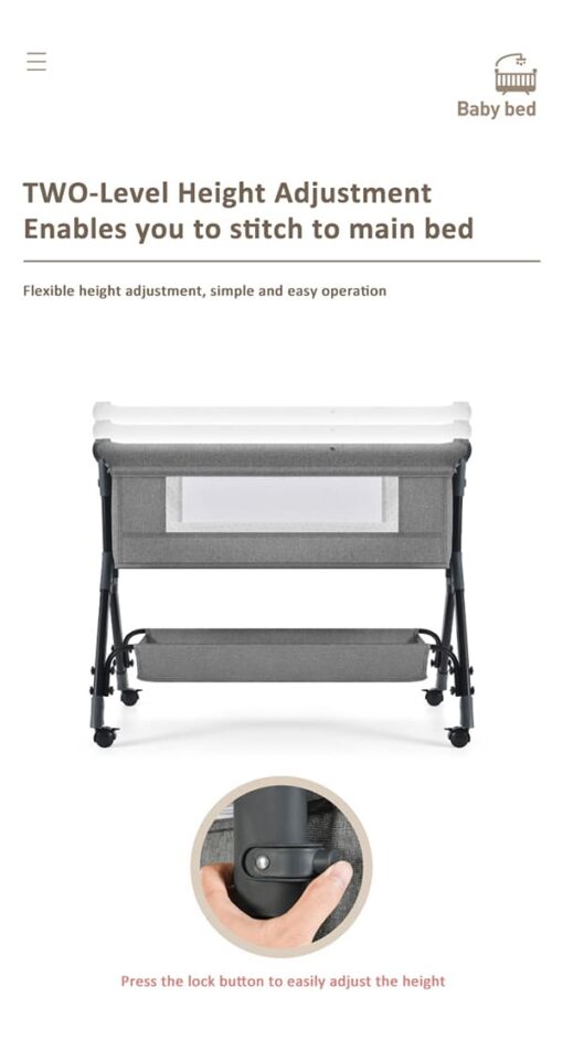 [Refurbished] StarAndDaisy baby craddle crib with adjustable height and mosquito net UPGRADED (with Nursing Tray & Bumper Set | Black) - Image 9