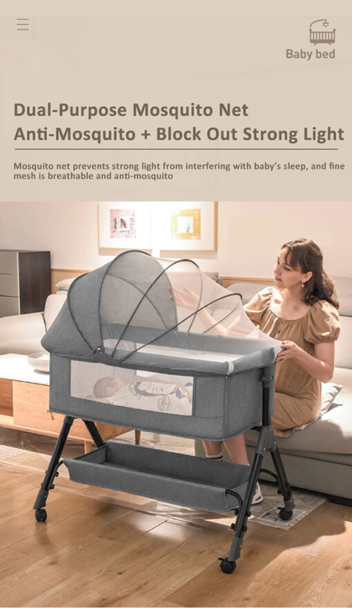 [Refurbished] StarAndDaisy baby craddle crib with adjustable height and mosquito net UPGRADED (with Nursing Tray & Bumper Set | Black) - Image 12