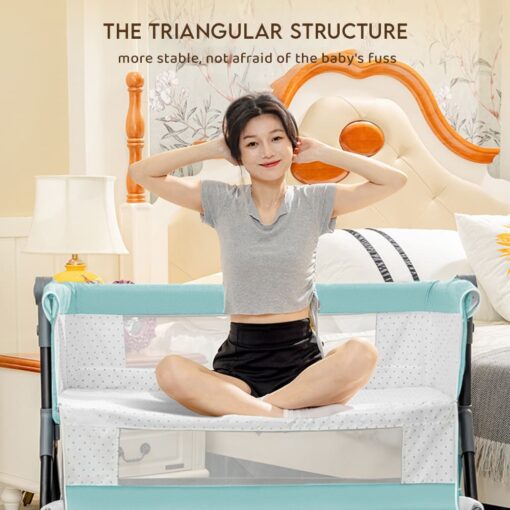 StarAndDaisy 3 in 1 Cradle for Baby with Detachable Nursing Tray & Side Bumper Protection and Mattress and Mosquito Net - Green - Image 4