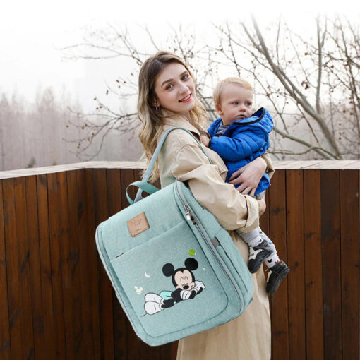 Disney Mickey Mouse Dual Purpose Baby Diaper Bag Backpack Foldable Bed Bags Baby Travel Insulation Mosquito Net Bag Baby Diaper Bag Backpack (Green) - Image 2