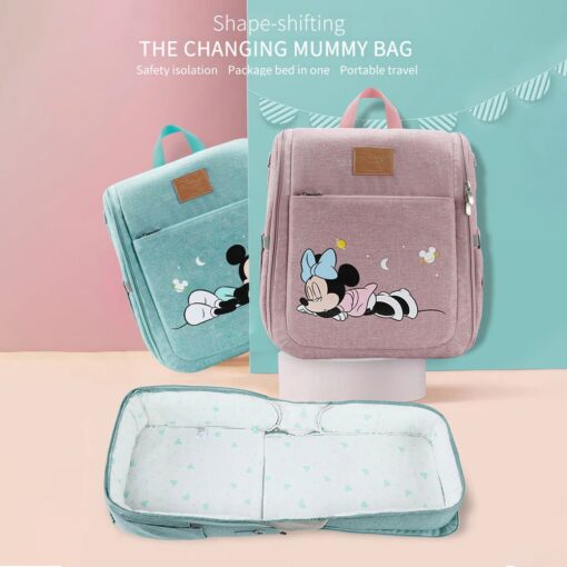 Disney Mickey Mouse Dual Purpose Baby Diaper Bag Backpack Foldable Bed Bags Baby Travel Insulation Mosquito Net Bag Baby Diaper Bag Backpack (Green) - Image 4