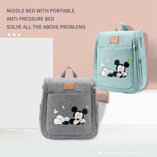 Disney Mickey Mouse Dual Purpose Baby Diaper Bag Backpack Foldable Bed Bags Baby Travel Insulation Mosquito Net Bag Baby Diaper Bag Backpack (Green) - Image 6