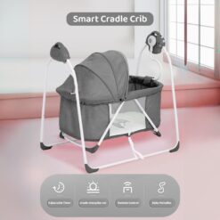 StarAndDaisy New Born Electric Born Baby Cradle Baby Swing Crib Bassinet with Music Mosquito Bassinet (Grey)
