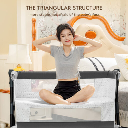 StarAndDaisy 3 in 1 Baby Cradle for Baby with Detachable Nursing Tray and Side Bumper Protection, Mattress and Mosquito Net - Black - Image 6