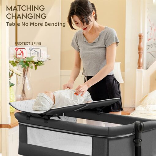 StarAndDaisy 3 in 1 Baby Cradle for Baby with Detachable Nursing Tray and Side Bumper Protection, Mattress and Mosquito Net - Black - Image 4