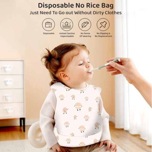StarAndDaisy Disposable Baby Bibs, 50 Pack Soft Travel Bibs for Feeding Infant Babies, Use and Throw Bibs, Toddler Drool Burp Apron, 3 Layer Absorbent Yet Waterproof bib with 3D Crumb Catcher (Pack Of 50) - Image 2