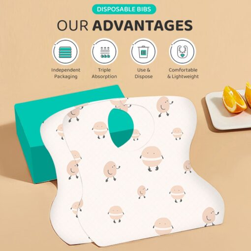 StarAndDaisy Disposable Baby Bibs, 50 Pack Soft Travel Bibs for Feeding Infant Babies, Use and Throw Bibs, Toddler Drool Burp Apron, 3 Layer Absorbent Yet Waterproof bib with 3D Crumb Catcher (Pack Of 50) - Image 4