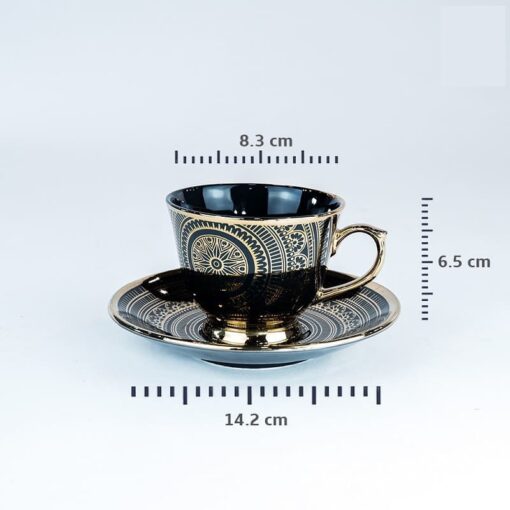 SND Homes Pack of 6 Bone China Cup & Saucer Set of 6 - Carpet Series  (Black) - Image 3
