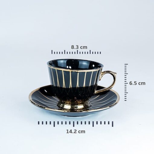 SND Homes Pack of 6 Bone China Cup & Saucer Set of 6 - Carpet Series  (Black) - Image 3