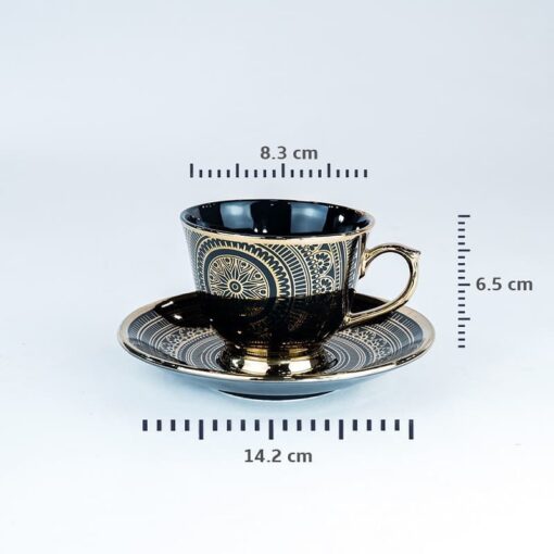 SND Homes Pack of 6 Bone China Cup & Saucer Set of 6 - Carpet Series  (Black) - Image 3