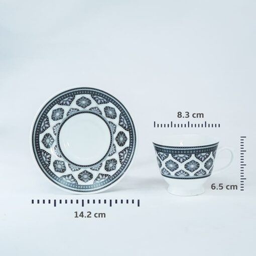 SND Homes Pack of 6 Bone China Cup & Saucer Set of 6 - Carpet Series (White) - Image 3