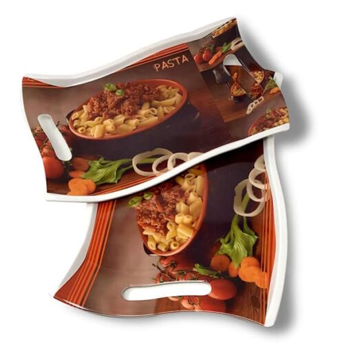 SND Homes Crystal Melamine Serving Tray, Set of 2 (Multicolor, White, Medium and Large Size) Vista Series