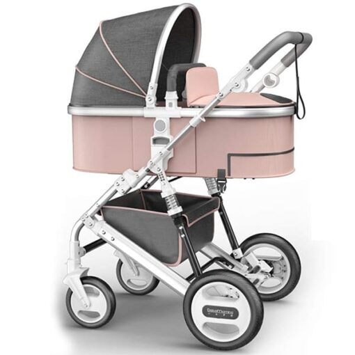 [Refurbished] StarAndDaisy Stroller/Pram, Extra Large Seating Space, Baby Cradle, Baby Carrier, Baby Car Seat, Stroller Easy Fold, for Newborn Baby/Kids, 0-2 Years (4 in 1 Feature) - Pink