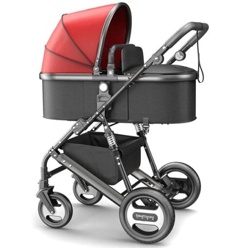 [Refurbished] StarAndDaisy Stroller/Pram, Extra Large Seating Space, Baby Cradle, Baby Carrier, Baby Car Seat, Stroller Easy Fold, for Newborn Baby/Kids, 0-2 Years (4 in 1 Feature) - Red