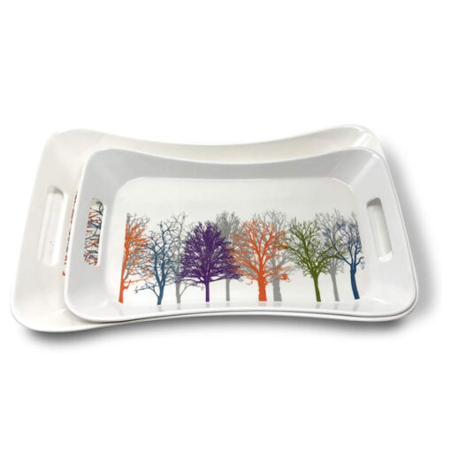 SND Homes Vista Series Crystal Melamine Serving Tray (Multicolour, Medium and Large) - Set of 2