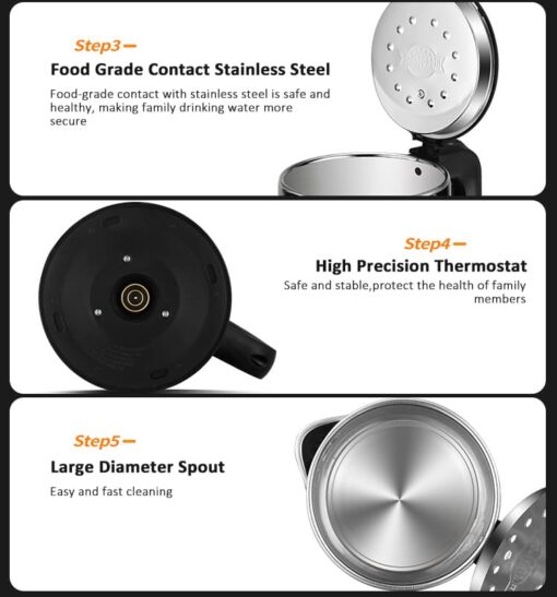 StarAndDaisy  Electric Kettle with Stainless Steel Body, 1.8 liters for tea and Hot water. Auto Shut-Off. Cordless (Black) - Image 4