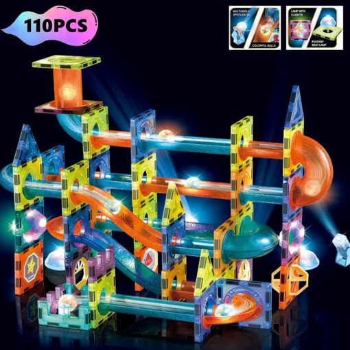 Light Magnetic Tiles- Building Blocks for Kids, 3D STEAM Educational Toys, Magnetic Marble Run/ Toys for Kids Age 3 +Year Old Boys Girls Creative Gift (110 Pieces Multicolor) - Image 2