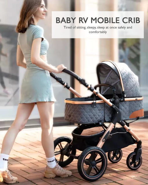 StarAndDaisy 2-in-1 EasyGo Travel Friendly Luxury Baby Stroller Pram Buggy Pushchair For Baby with Extraordinary Features, Sleeping Baby Stroller bassinet mode, Sit-stand Mode (High Landscape Seat, one-push folding, Powerful Shock Absorption Wheels, Convertible Bassinet Design (Blue Triple Layer cotton Fabric with Gold Tubes | With Cushion) - Image 13