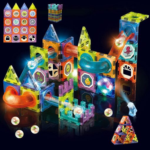 Light Magnetic Tiles- Building Blocks for Kids, 3D STEAM Educational Toys, Magnetic Marble Run/ Toys for Kids Age 3 +Year Old Boys Girls Creative Gift (110 Pieces Multicolor) - Image 8