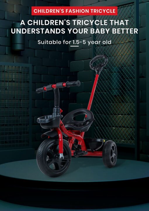 [Refurbished] StarAndDaisy Wonder Kids/Baby Tricycle Trike with Parental Control, with Dual Storage Basket, Cushion Seat, Seat Belt, Foldable Footrest, Boys Girls 1.5 to 5 Years (Red) - Image 4