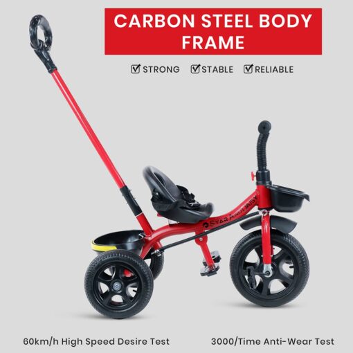 [Refurbished] StarAndDaisy Wonder Kids/Baby Tricycle Trike with Parental Control, with Dual Storage Basket, Cushion Seat, Seat Belt, Foldable Footrest, Boys Girls 1.5 to 5 Years (Red) - Image 7