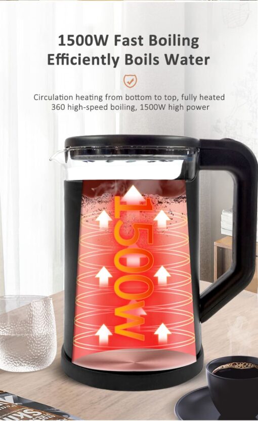 StarAndDaisy Borosilicate Glass Electric Kettle, 1.8 liters for tea and Hot water | Auto Shut-Off | Cordless (Black) - Image 5