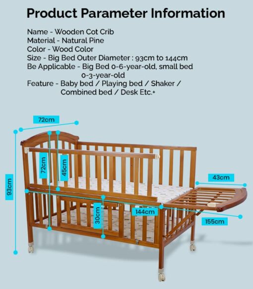 StarAndDaisy Natural Wood Sleeping Wooden Cot, Bed , Cribs for Baby and Kids - Image 9