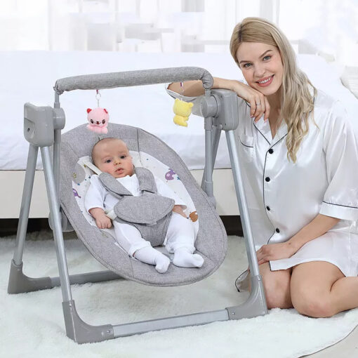[Refurbished] StarAndDaisy Baby Swing Electric Cradle Rocking Chair with seat Recline for 0-12 Months (Grey)