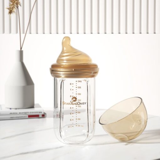 StarAndDaisy Powder Skin Feeding Bottle with With Soft Silicone BPA Free Bottle and Nipple, High-Temperature Resistance, Anti-Flatulence and High Borosilicate Glass, Suitable for 0-3 Months Baby