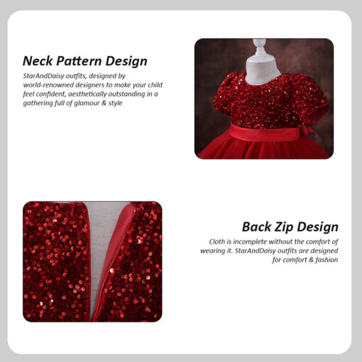 StarAndDaisy Girls Party Dresses Premium Serires (Red| DS0816) - Image 6
