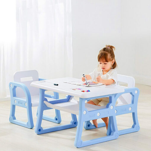 StarAndDaisy Multipurpose, Multi-Functional Plastic Kids Table & 2 Chair Set - Kindergarten Early Education Study, Toy Play Table, Eating Table or 2-10 Years Old Kids, Stable Home (Blue)