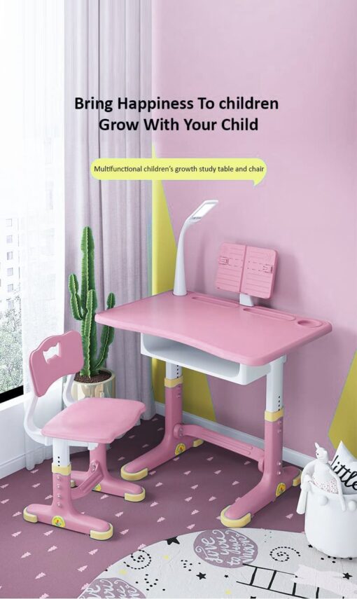 [Refurbished] StarAndDaisy Best Kids Study Table with Chair Set For Children’s, Height Adjustable Children School Study Table & Chair, LED Lamp & Book Holder, & Storage For 2 years to 12 years Boys Girls (S01 Pink) - Image 2