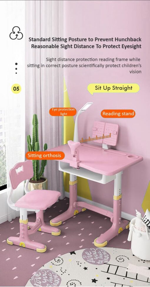 [Refurbished] StarAndDaisy Best Kids Study Table with Chair Set For Children’s, Height Adjustable Children School Study Table & Chair, LED Lamp & Book Holder, & Storage For 2 years to 12 years Boys Girls (S01 Pink) - Image 9