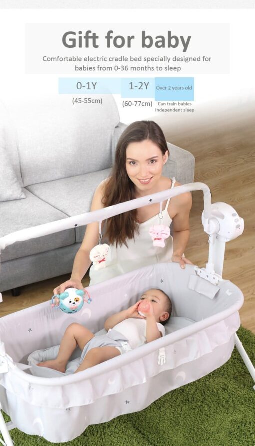 StarAndDaisy Nestling Smart & Portable Baby Cradle Crib with automatic swing, remote and Bluetooth (GREY) - Image 4